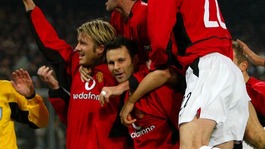 February 2003. Giggs celebrates scoring against Juventus.