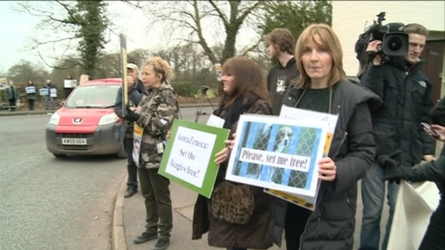 Campaigners outside Astra Zeneca in Cheshire