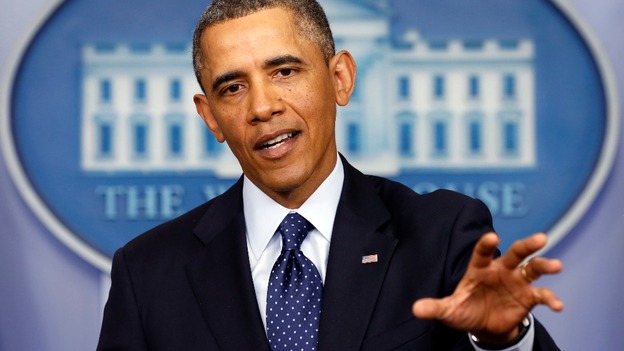President Barack Obama speaking at the White House.