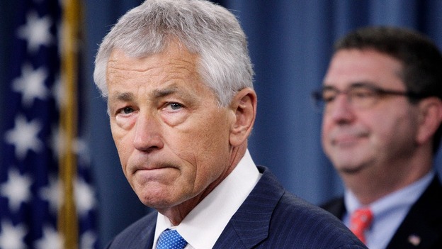US Defence Secretary Chuck Hagel at a news conference today.