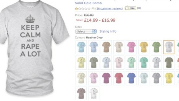 One of the offensive T-shirts that was on sale on the Amazon UK website