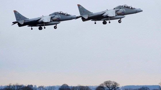 Two Harriers put on a display at RAF Cottesmore