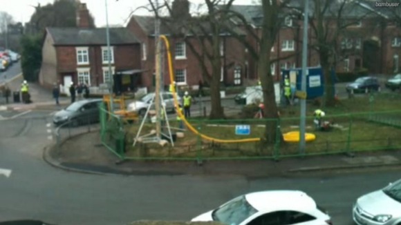 Activists set up a mock fracking rig in Knutsford