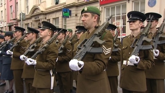 14th Signal Regiment marching through Haverfordwest
