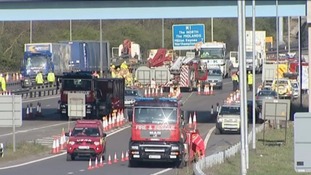 The M1 between Junction 13 and Junction 14 is now open after crash involving three lorries