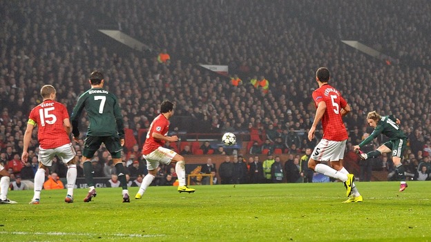 Real Madrid's Luka Modric (right) scores his teams first goal of the game
