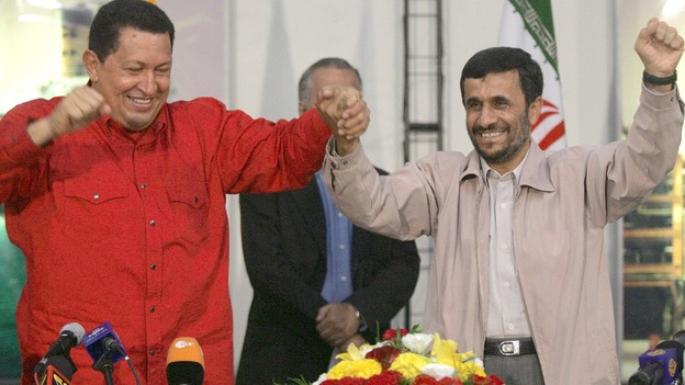 Hugo Chavez and Mahmoud Ahmadinejad at a joint petrochemical plant in the Asaluyeh industrial zone in Venezuela's Gulf coast