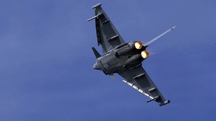 Britain's new fighter jet, The Typhoon, flies through sky during a past military exercise