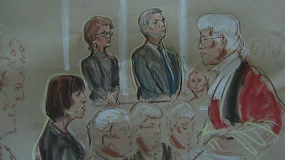 Court sketch of the Judge during sentencing of Chris Huhne and Vicky Pryce