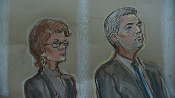 Chris Huhne and Vicky Pryce in Court 3 during sentencing
