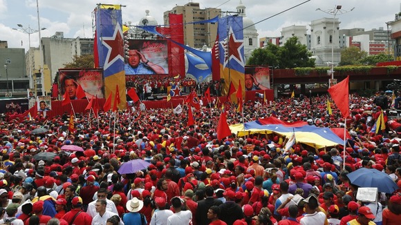 Venezuela's acting President Nicolas Maduro talks to supporters today.