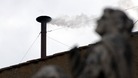 White smoke from the chimney on top of the Vatican's Sistine Chapel when Benedict XVI was elected new pope in 2005