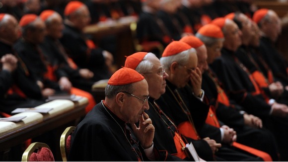 Cardinals attend a prayer at Saint Peter's Basilica in the Vatican last week