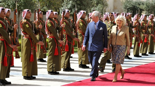 The Prince of Wales and Duchess of Cornwall arrive at the Palace in Amman, to meet King Abdullah and Queen Rania the capital of Jordan