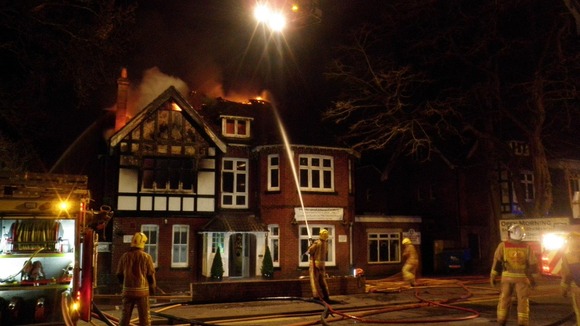 Fire crews fighting the fire at Buckholme Towers School