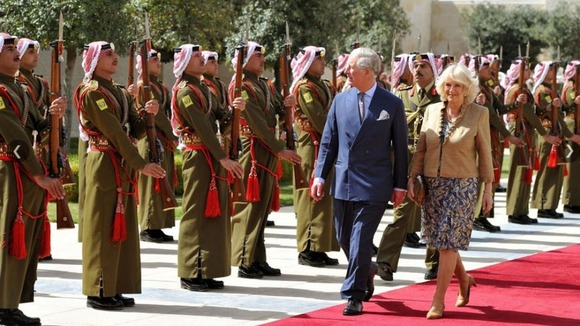 The Prince of Wales and Duchess of Cornwall receive an official welcome in Amman, Jordan