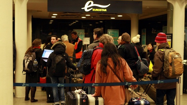 The Eurostar departures gate in London where passengers were told all trains have been suspended.