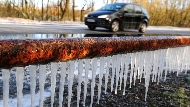 Icicles on the side of a road in South Derbyshire.