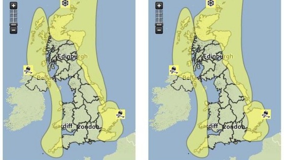 The Met Office issued 'yellow' warnings of severe weather for today and tomorrow.