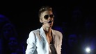 Justin Bieber pictured performing at the O2 Arena in London.