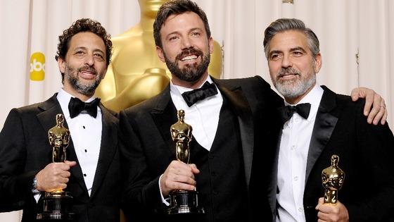 Argo producers George Clooney, Grant Heslov and actor-producer-director Ben Affleck with their Oscars.