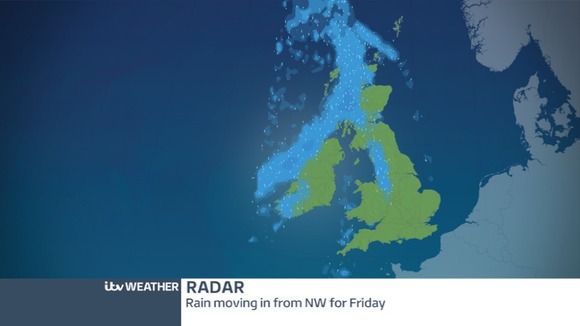 Radar image showing band of rain