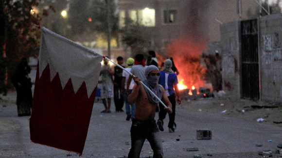 Demonstrators were protesting in Sitra against the government holding the F1 Grand Prix