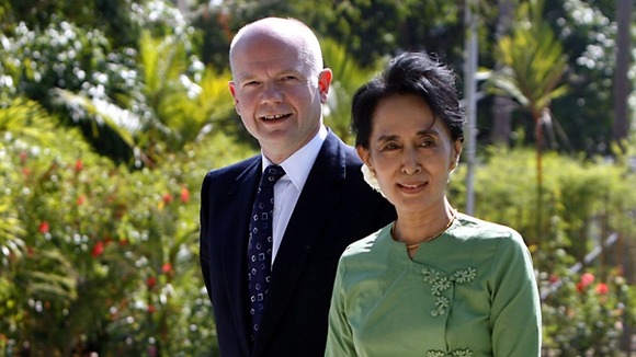 The Foreign Minister William Hague with Ms Suu Kyi in January 2012