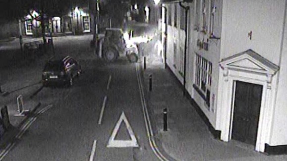 This CCTV image show a digger being used to remove the ATM from the wall of the Lloyds TSB Branch in Hadleigh
