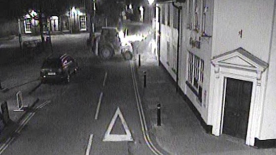 This CCTV image show a digger being used to remove the ATM from the wall of the Lloyds TSB Branch in Hadleigh