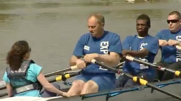 Sir Steve Redgrave rowing with club rowers
