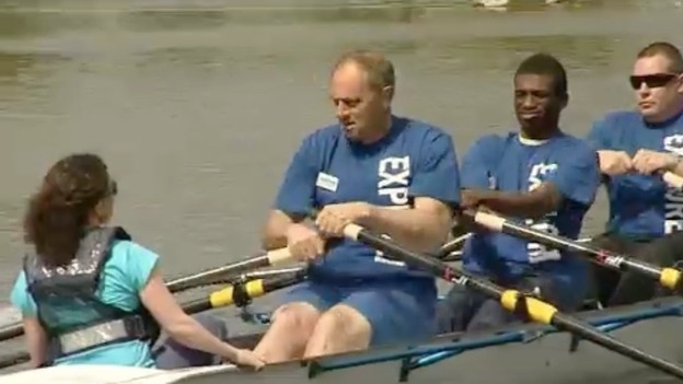 Sir Steve Redgrave rowing with club rowers