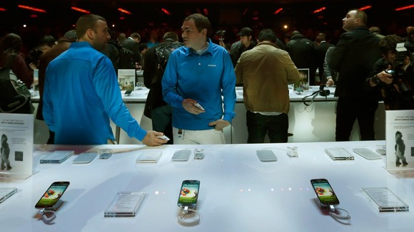 Galaxy S4 phones on display after the launch