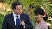 Prime Minister David Cameron meets Aung San Suu Kyi at her Lakeside Villa in Rangoon, Burma
