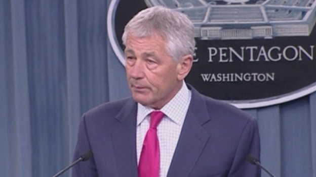 US Defence Secretary Chuck Hagel at a news conference today.