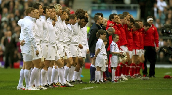 England and Wales teams line up before their match 6 Nations match last year