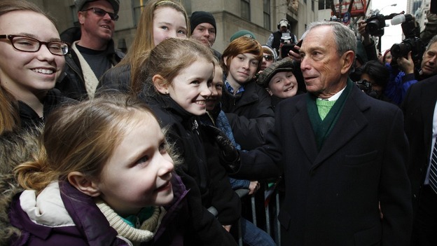 New York City Mayor Michael Bloomberg talks to the crowds.