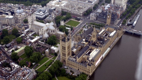 The Houses of Parliament and Whitehall in central London 