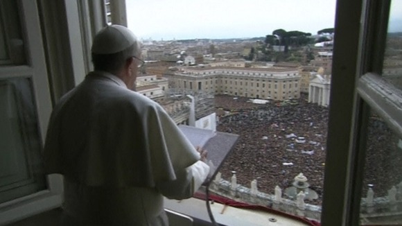 Pope Francis addressing the crowd in St Peter's Square