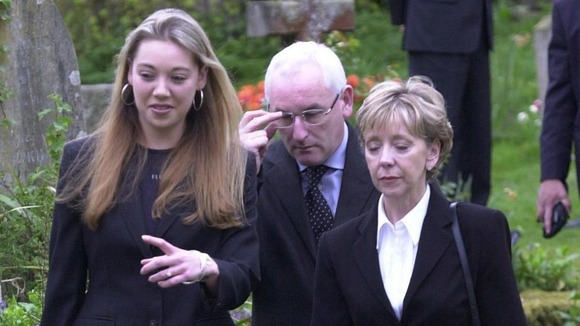 Terry Lloyd's daughter Chelsey, and wife Lynn, with ITN editor David Mannion at Terry's funeral