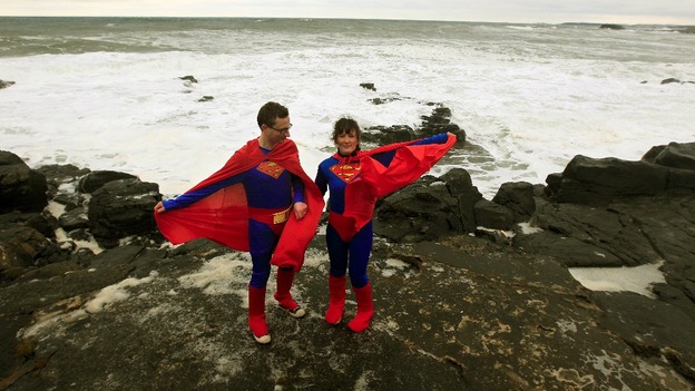 A couple dress in 'Superman' fancy dress today.