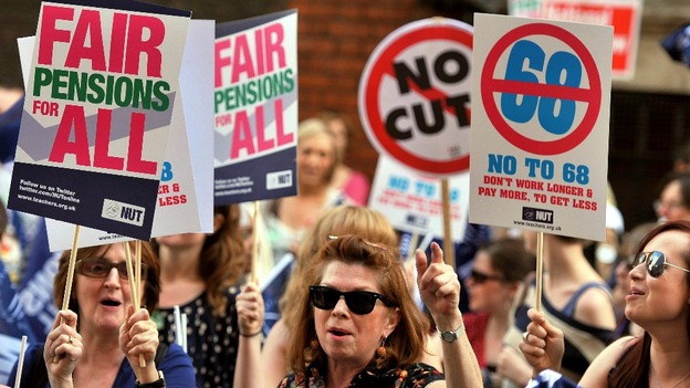 Demonstrators against teachers' pensions reforms last year