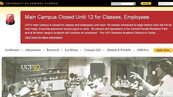 An alert on the website of the University of Central Florida