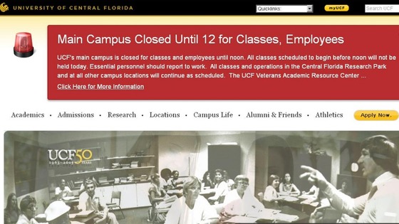 An alert on the website of the University of Central Florida