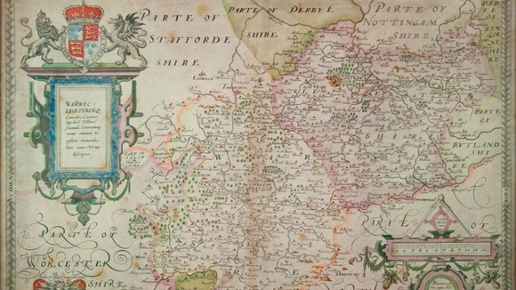 Map of Shakespeare's county in Warwickshire in 1576