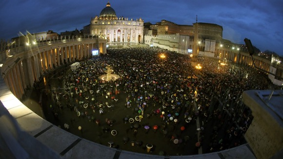 Thousands waited in the rain at St Peter's square during the conclave at the Vatican