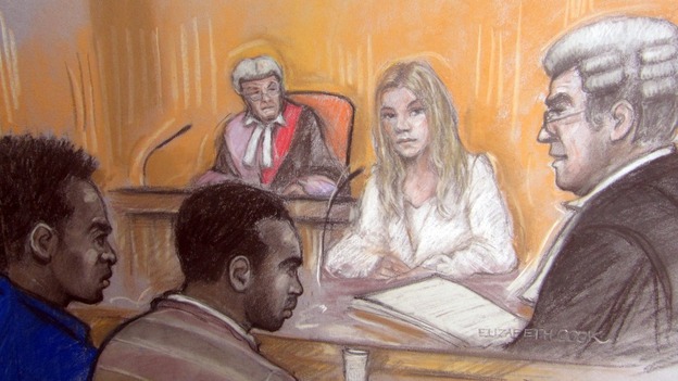 Joss Stone being questioned by Simon Morgan QC at Exeter Crown Court today
