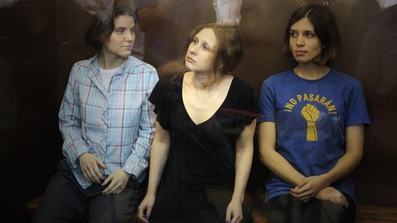 Pussy Riot members Nadezhda Tolokonnikova, Maria Alyokhina and Yekaterina Samutsevich.