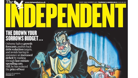 The Independent shows the Chancellor removing a bottle of beer from a top hat on the front page