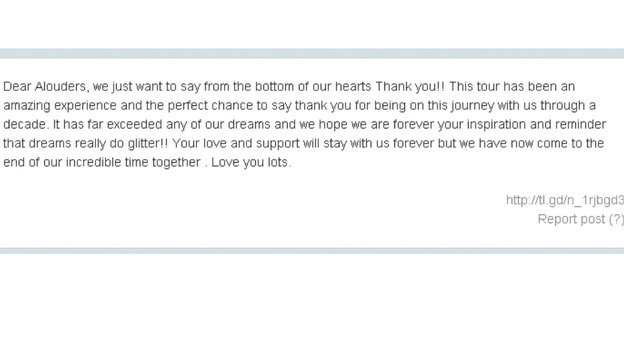 The message posted by the band's official account on Twitter